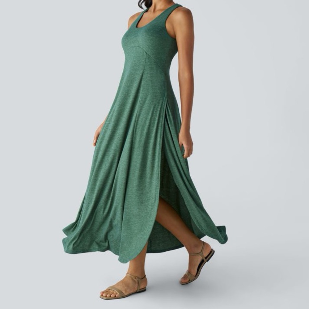 Halara U Neck Backless Split Flowy Maxi Casual Ta… - image 1